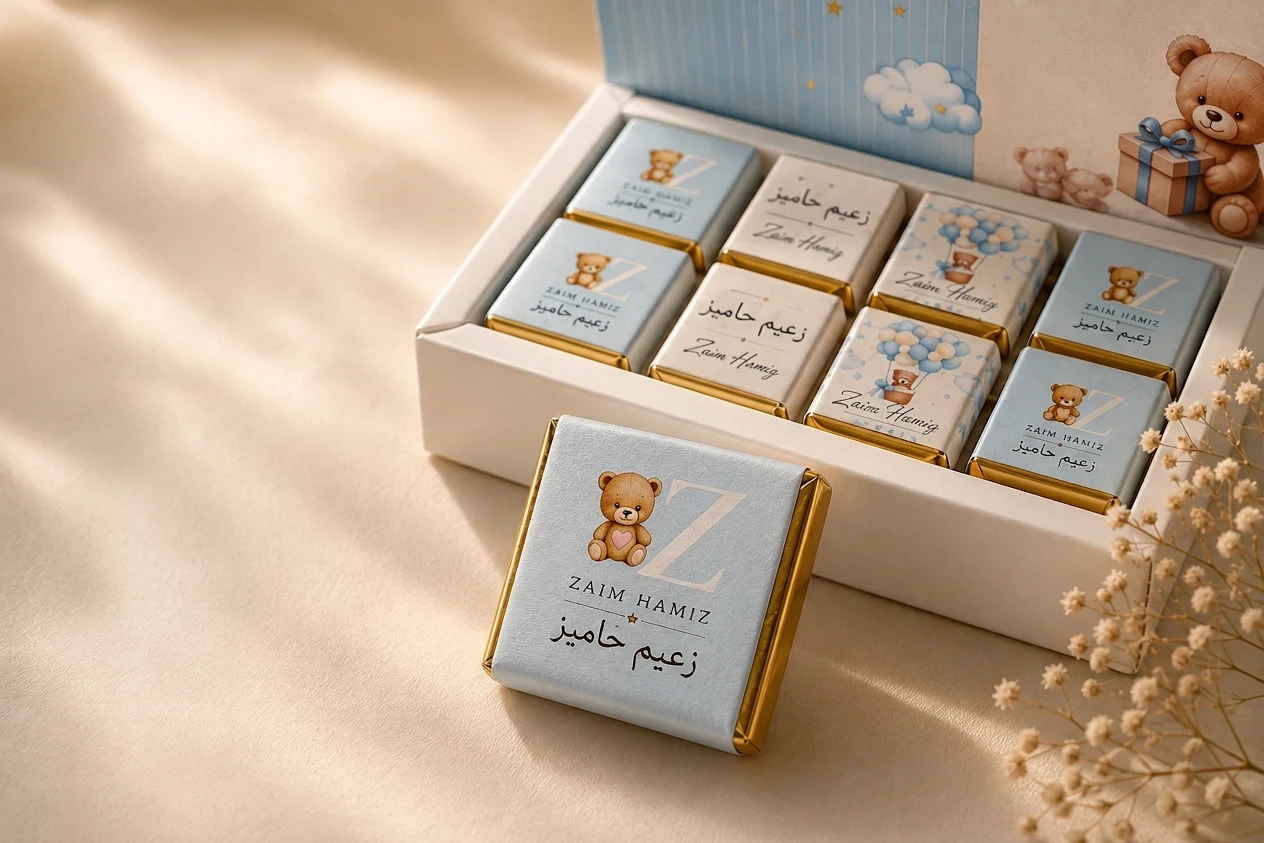 The Zaim commission — personalised chocolates in the finished Faaro box
