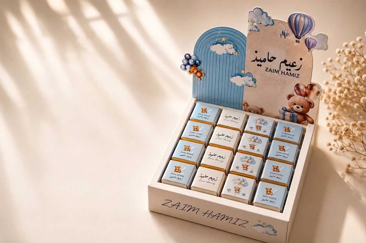 Made for Zaim — a bespoke first-birthday box, his name on every piece